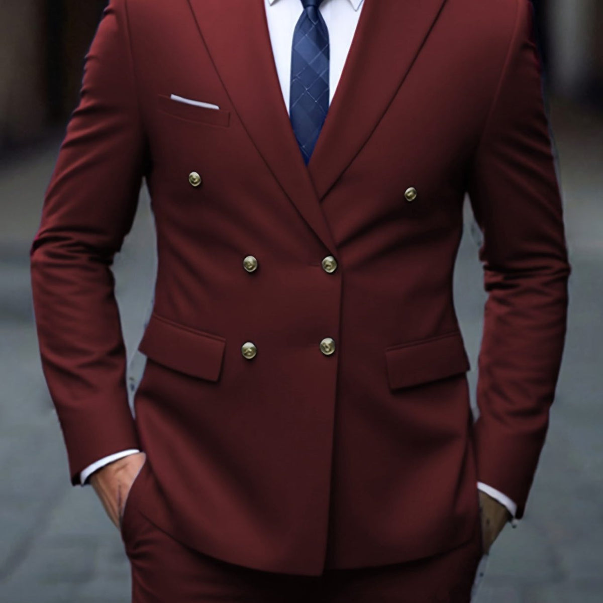 Double-Breasted Two-Piece Suit - Burgundy