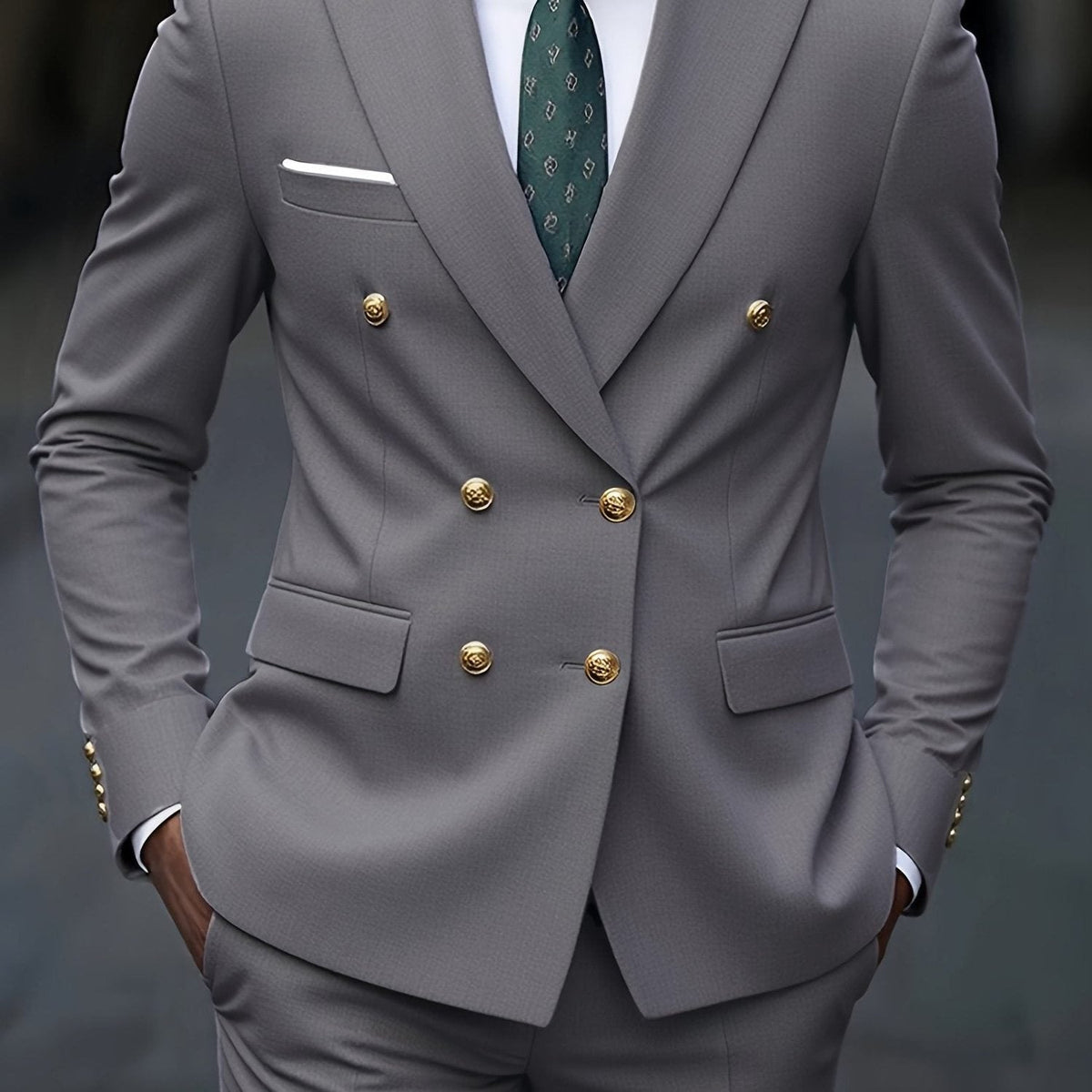Double-Breasted Two-Piece Suit - Light Grey