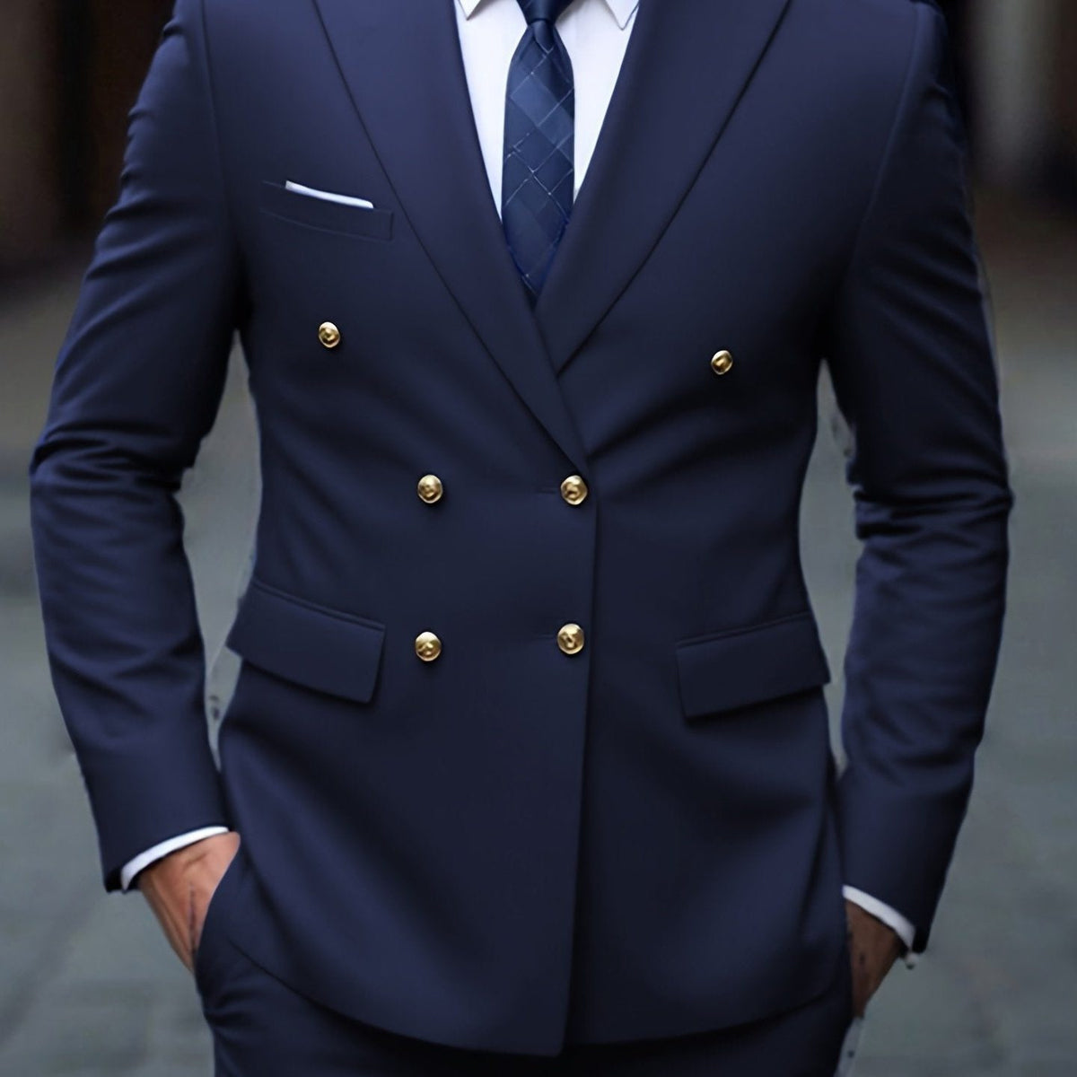 Double-Breasted Two-Piece Suit - Navy