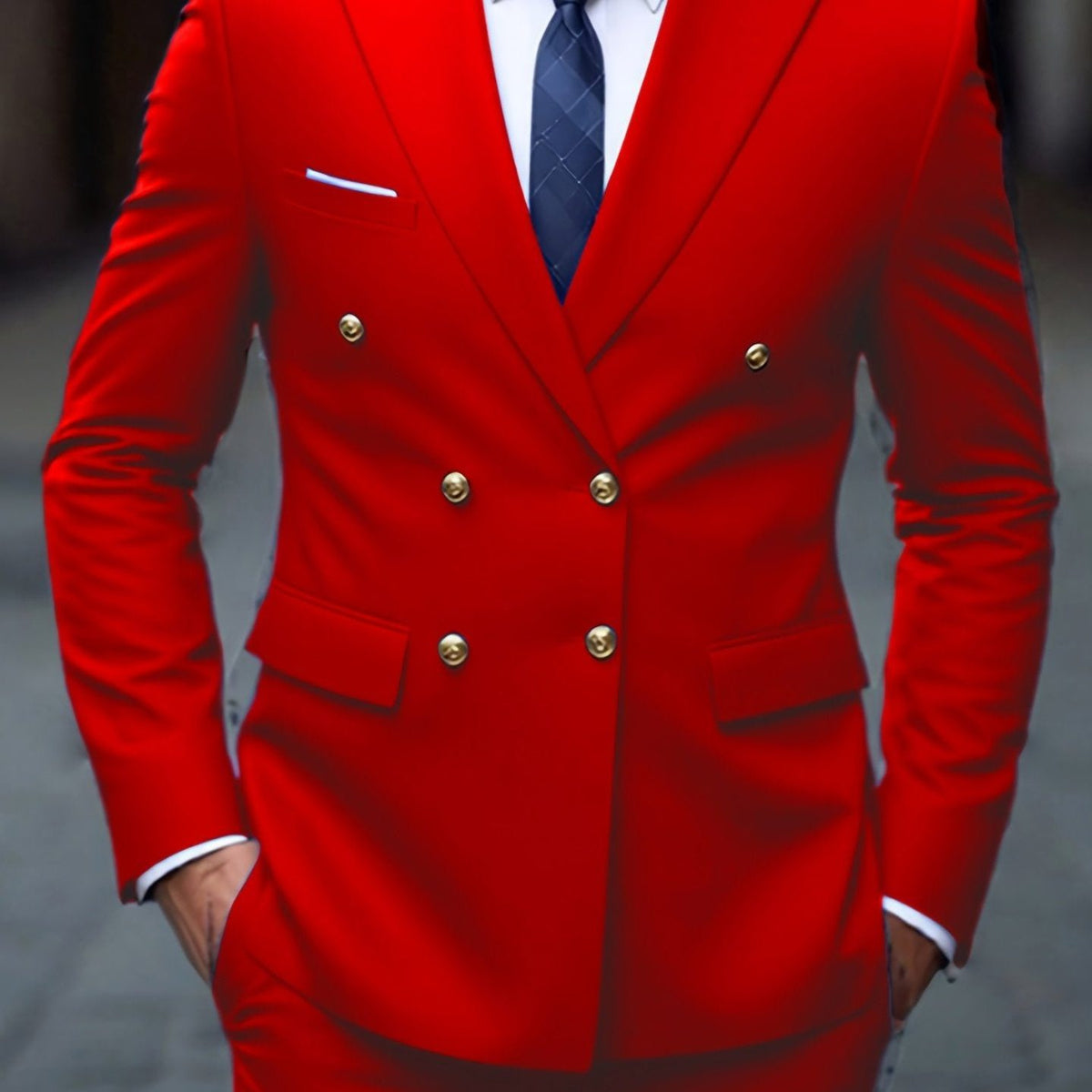 Double-Breasted Two-Piece Suit - Red
