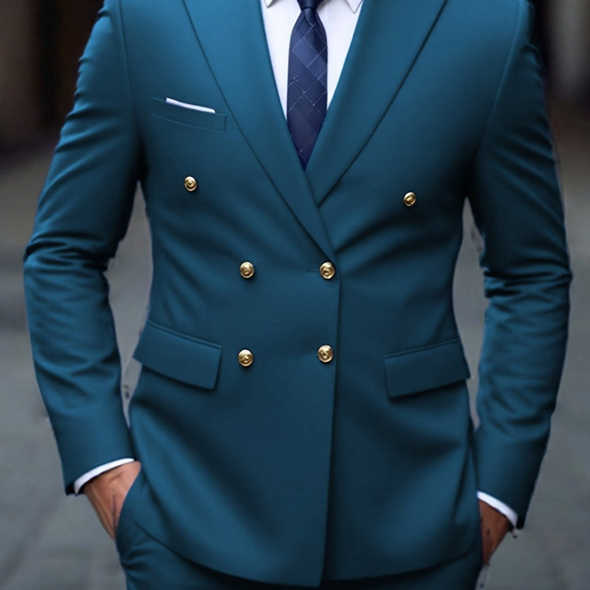 Double-Breasted Two-Piece Suit - Lake Blue