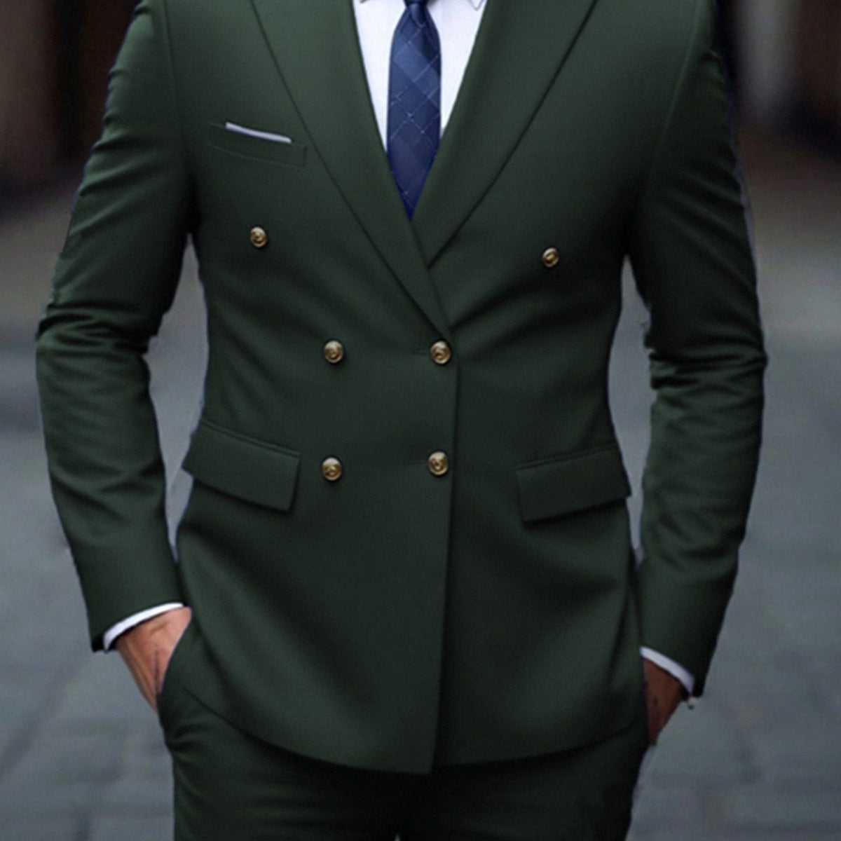 Double-Breasted Two-Piece Suit - Army Green
