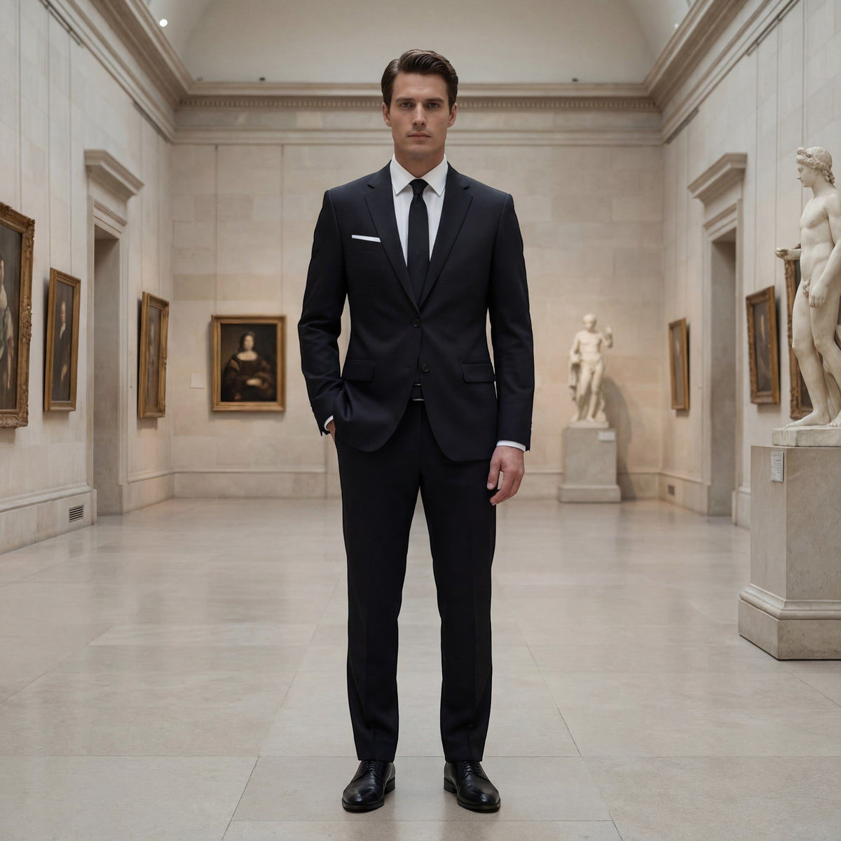 Double-Breasted Tailored Two-Piece Suit - Black