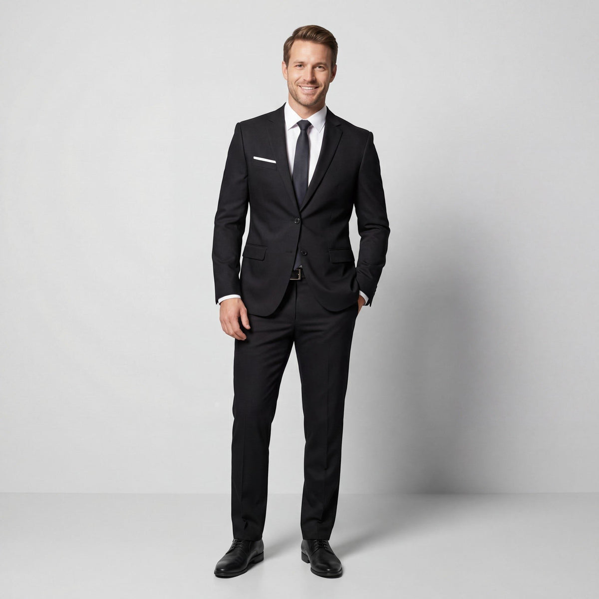 Double-Breasted Tailored Two-Piece Suit - Black