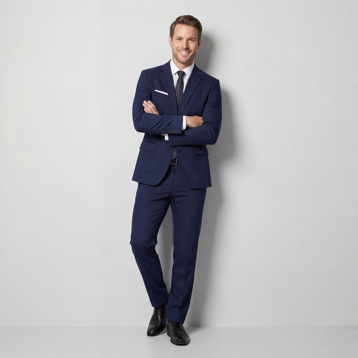 Double-Breasted Tailored Two-Piece Suit - Navy Blue