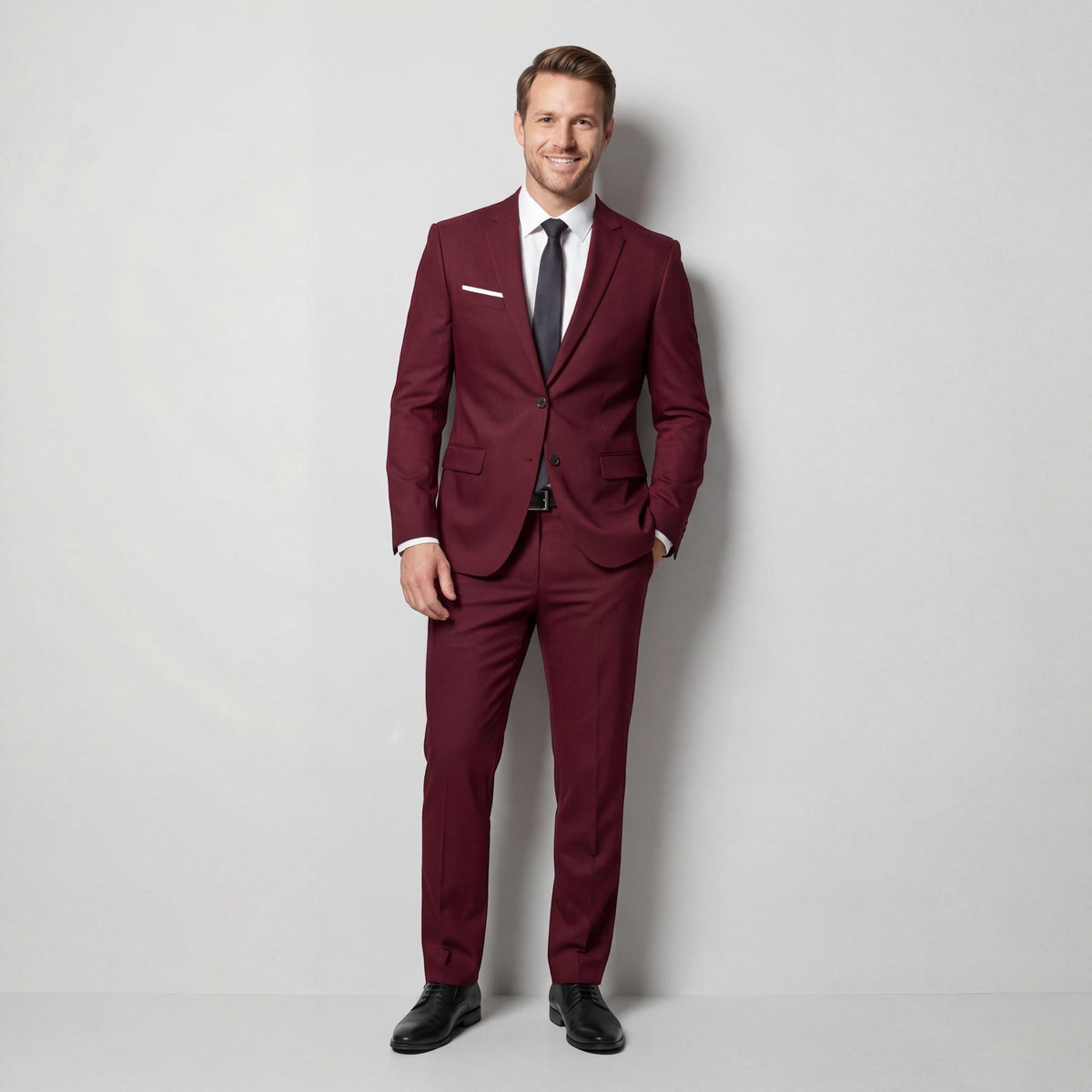 Double-Breasted Tailored Two-Piece Suit - Burgundy