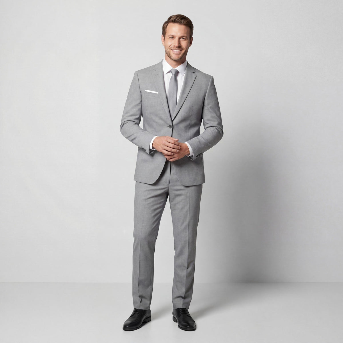 Double-Breasted Tailored Two-Piece Suit - Light Grey