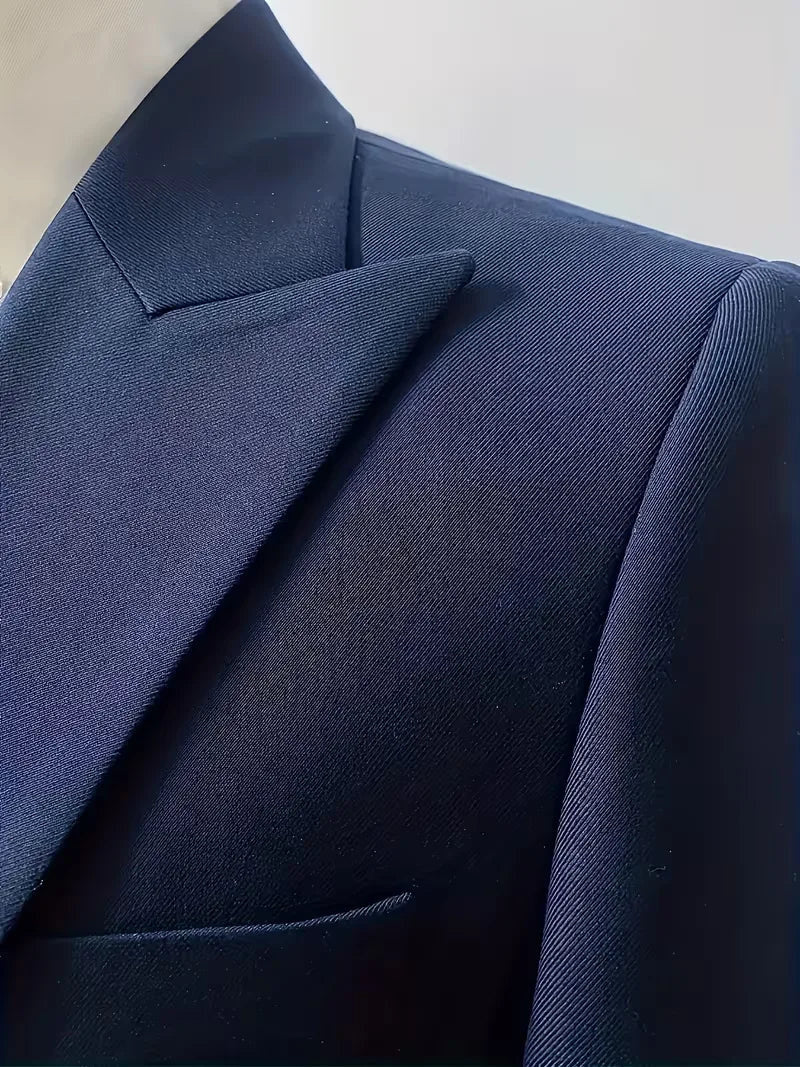 Three-Piece Suit with Double-Breasted Waistcoat - Navy Blue