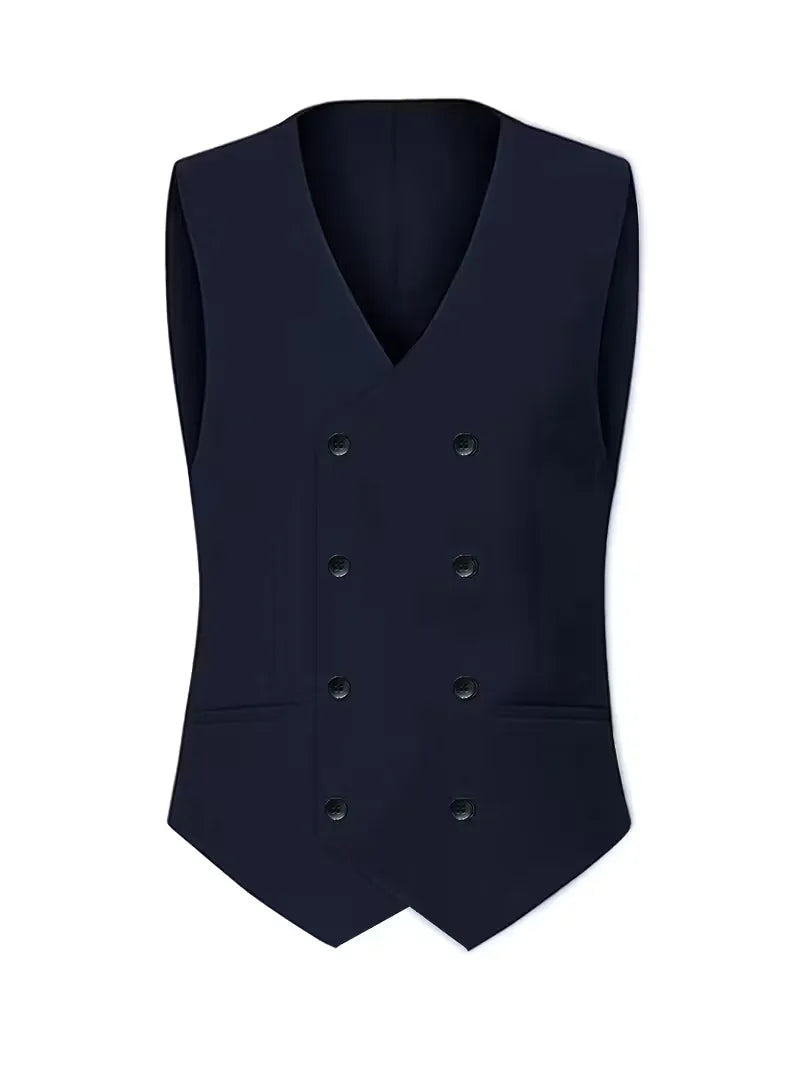 Three-Piece Suit with Double-Breasted Waistcoat - Navy Blue