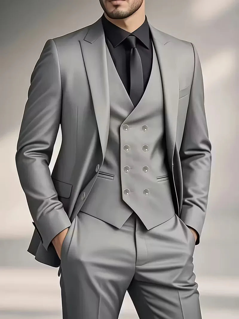 Three-Piece Suit with Double-Breasted Waistcoat - Grey