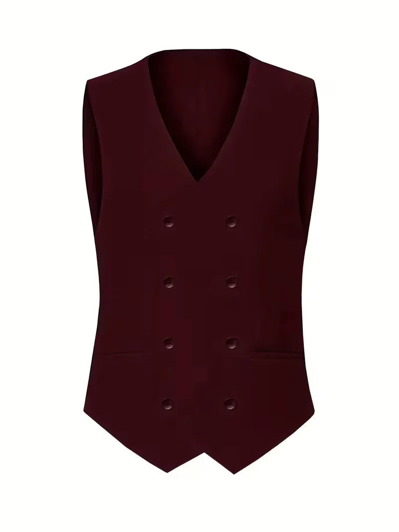 Three-Piece Suit with Double-Breasted Waistcoat - Burgundy