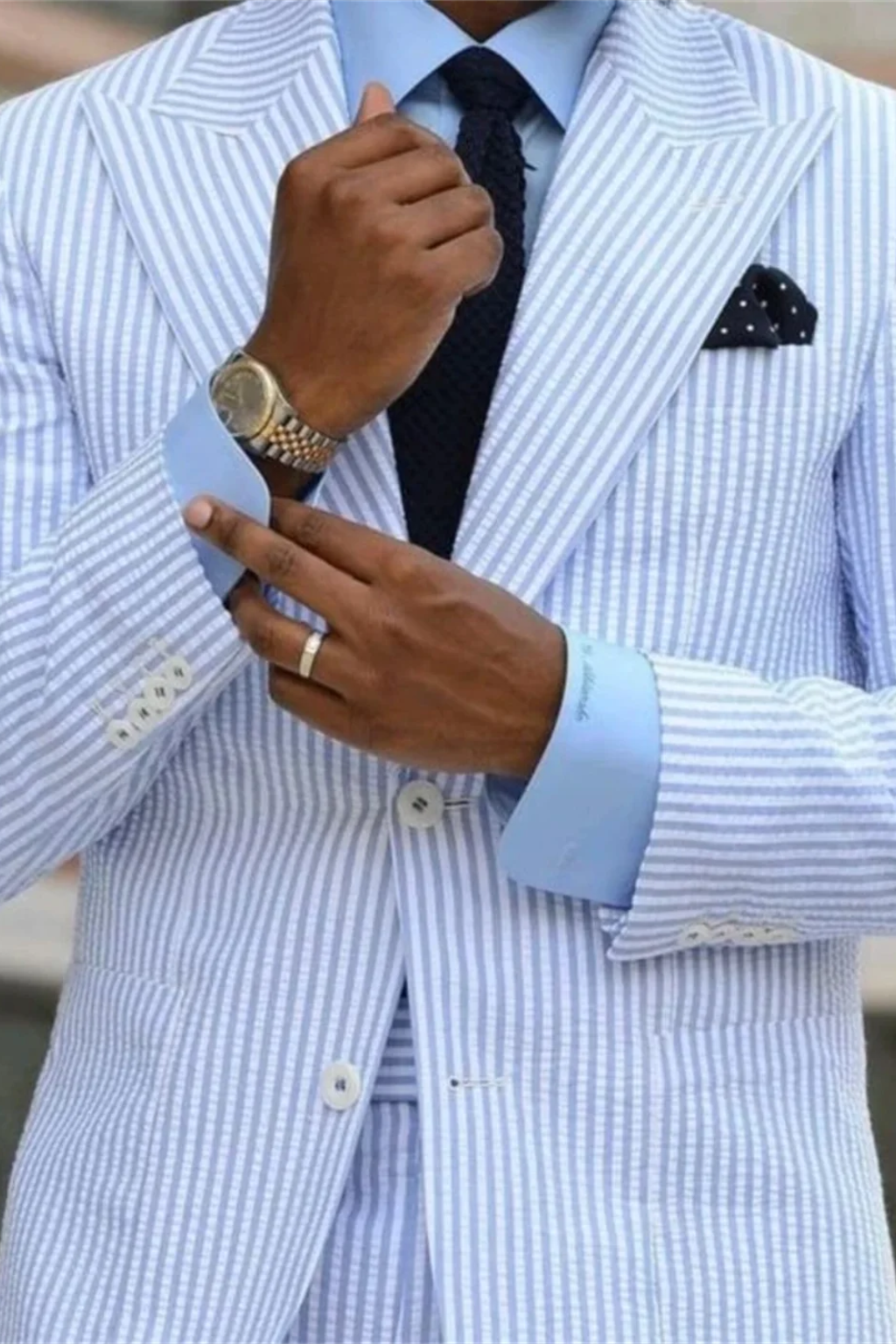 Pinstripe Two-Piece Suit with Peak Lapels - Sky Blue