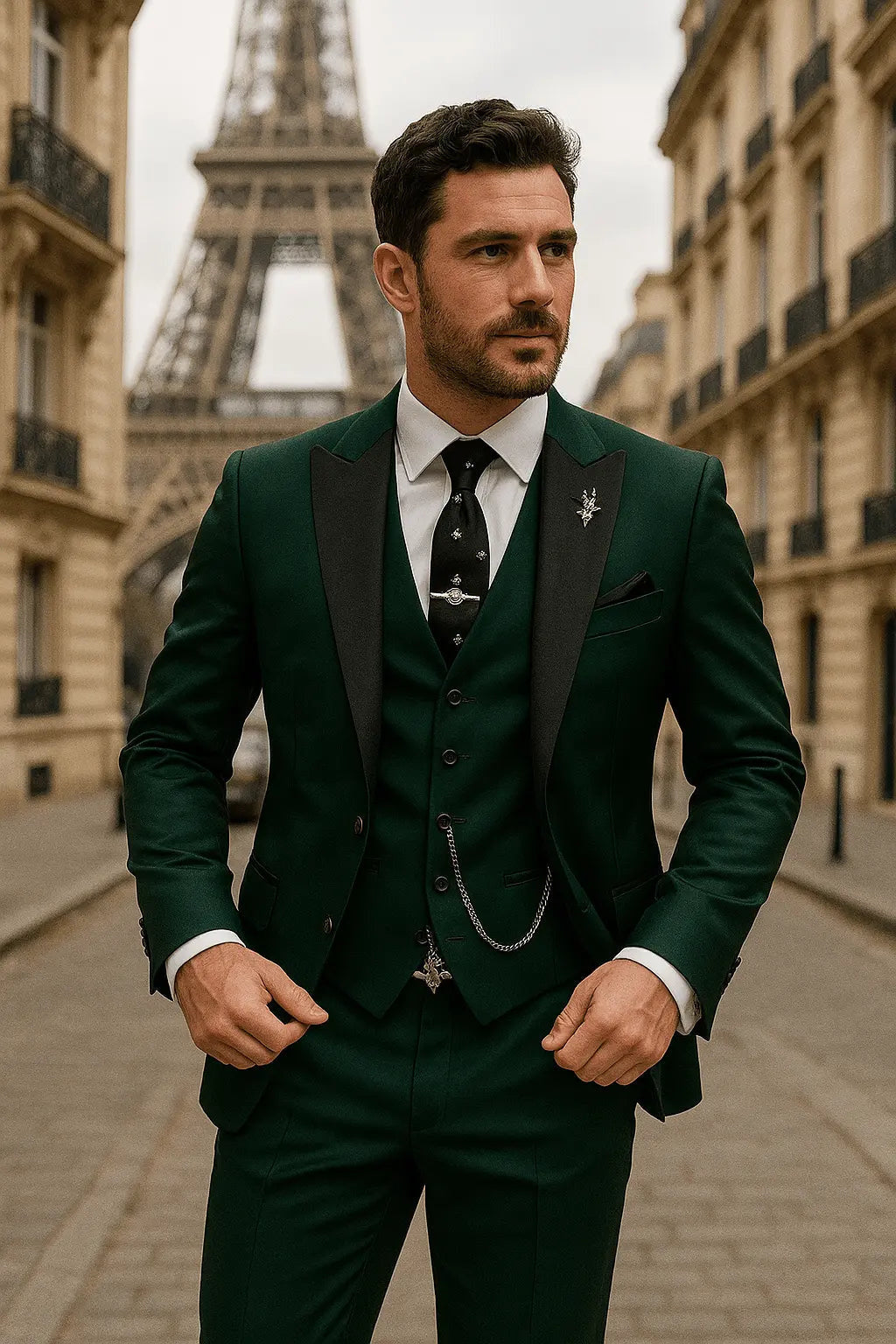 Slim-Fit Notch-Lapel Three-Piece Suit - Dark Green