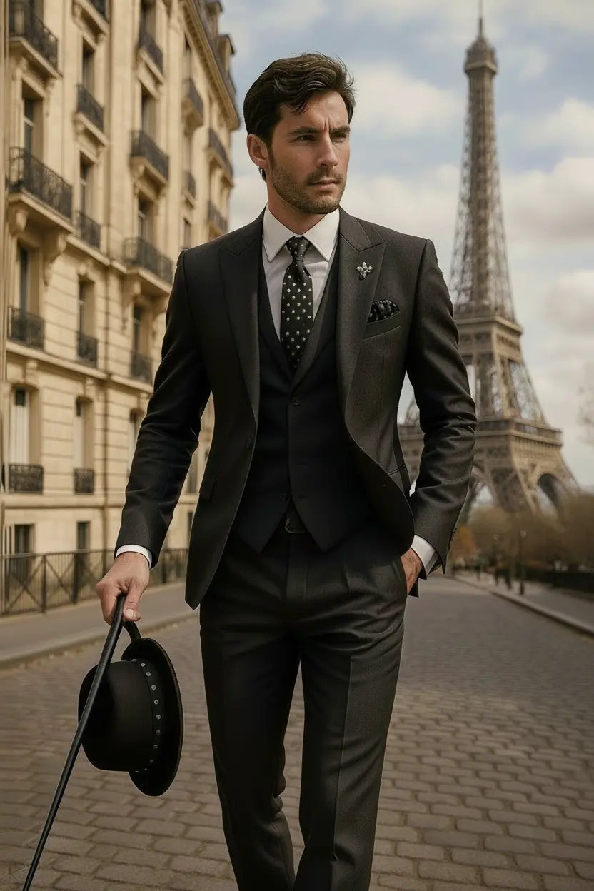 Slim-Fit Notch-Lapel Three-Piece Suit - Black