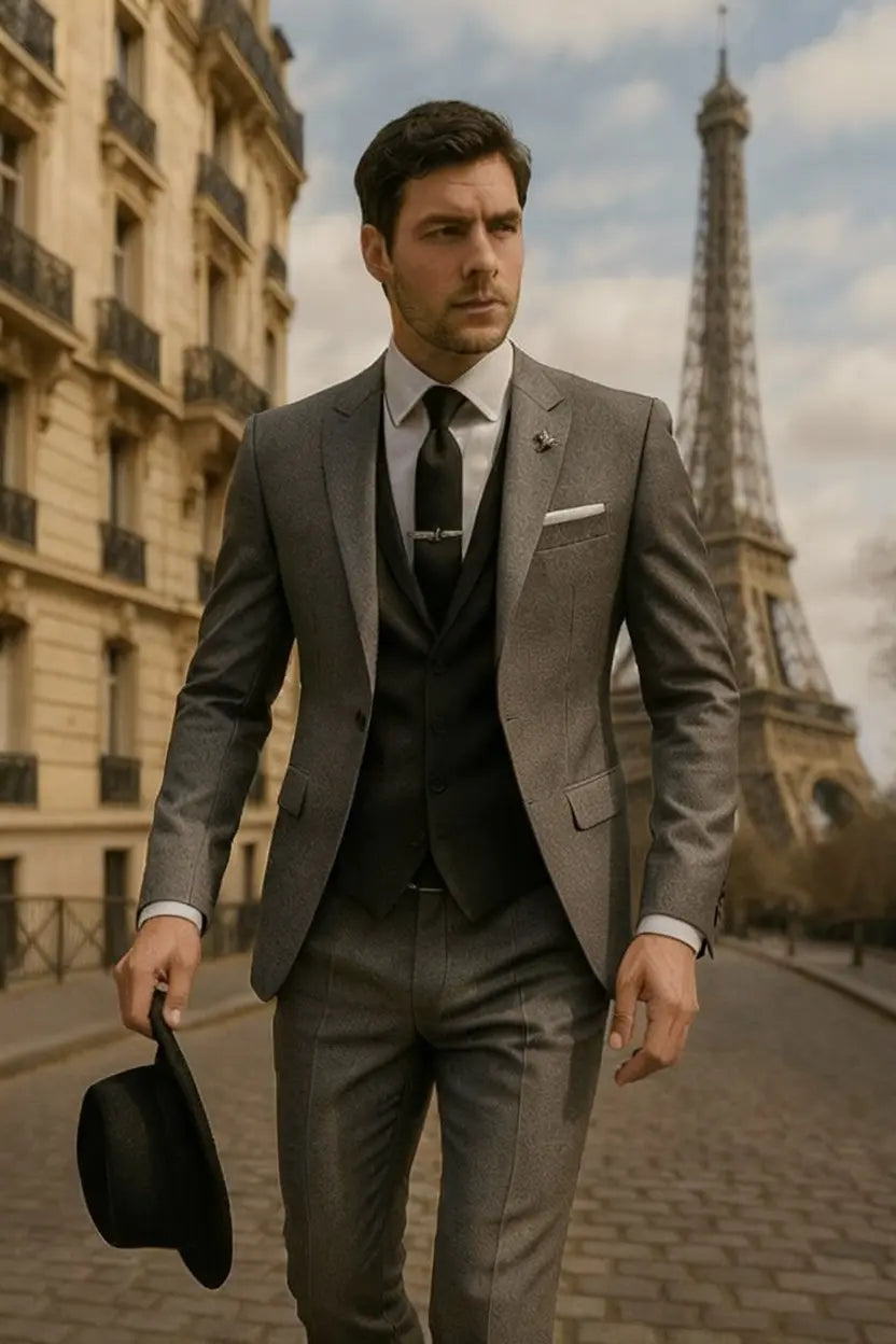 Slim-Fit Notch-Lapel Three-Piece Suit - Grey