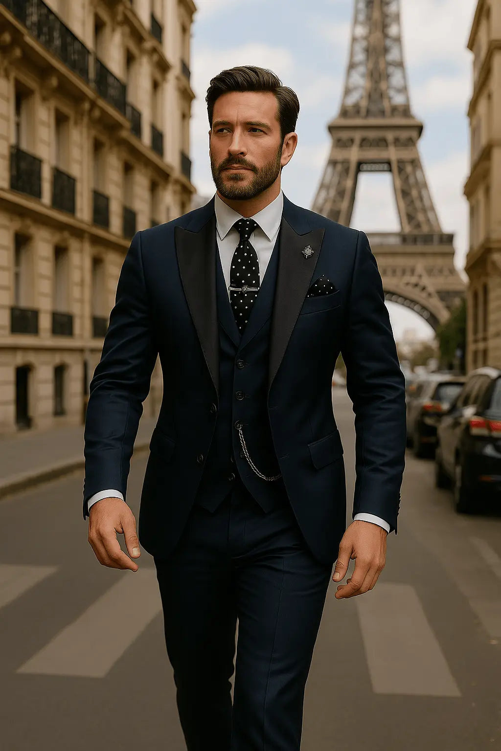 Slim-Fit Notch-Lapel Three-Piece Suit - Navy Blue