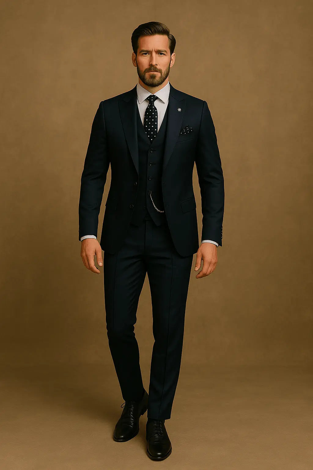 Slim-Fit Notch-Lapel Three-Piece Suit - Navy Blue
