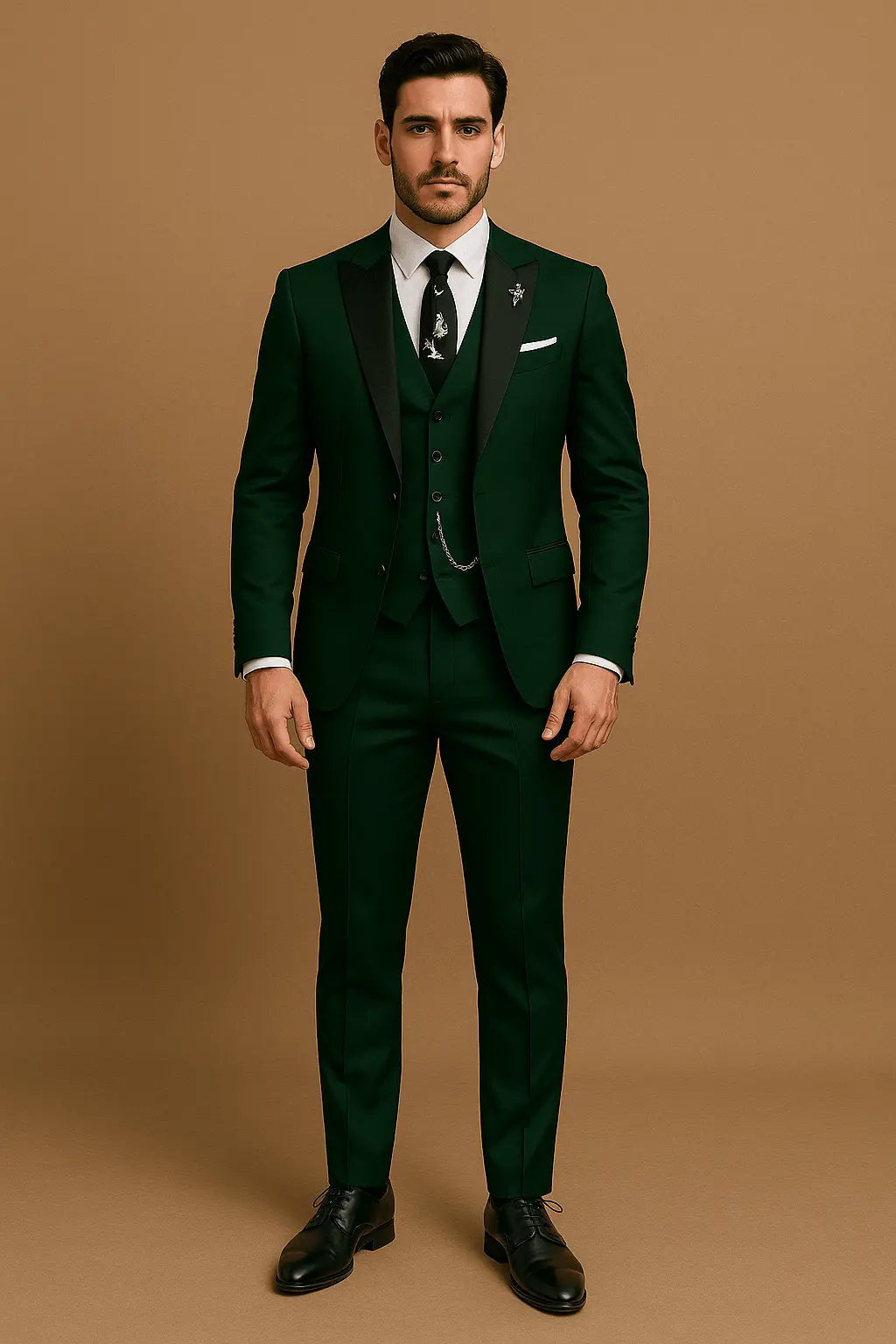 Slim-Fit Notch-Lapel Three-Piece Suit - Dark Green