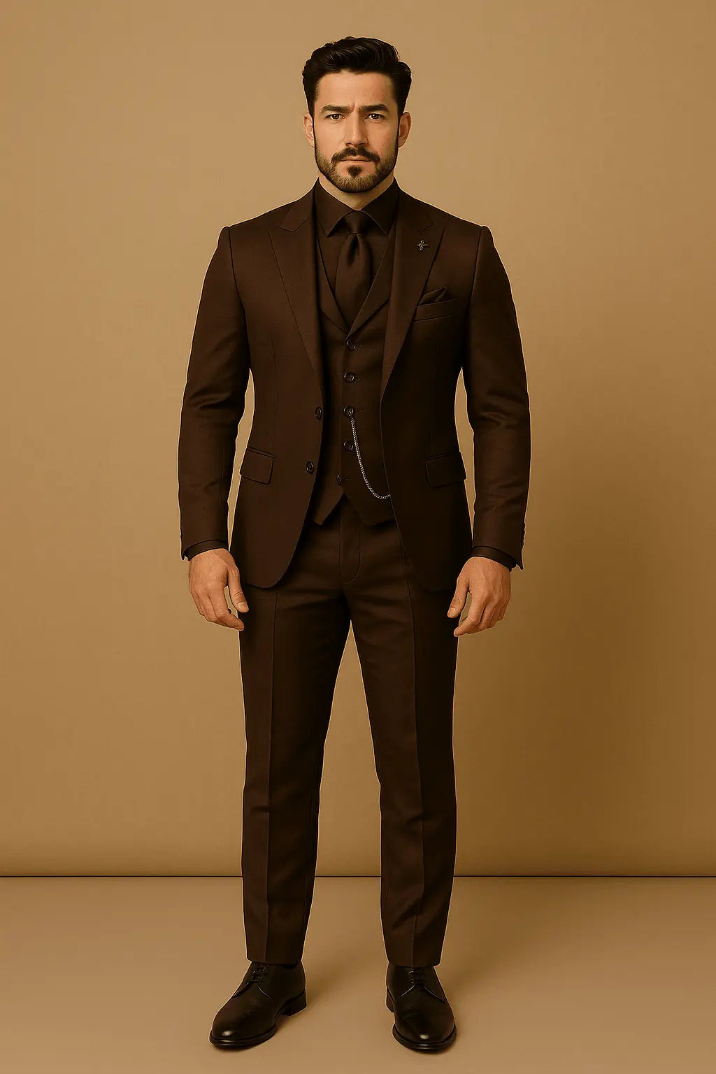 Slim-Fit Notch-Lapel Three-Piece Suit - Coffee