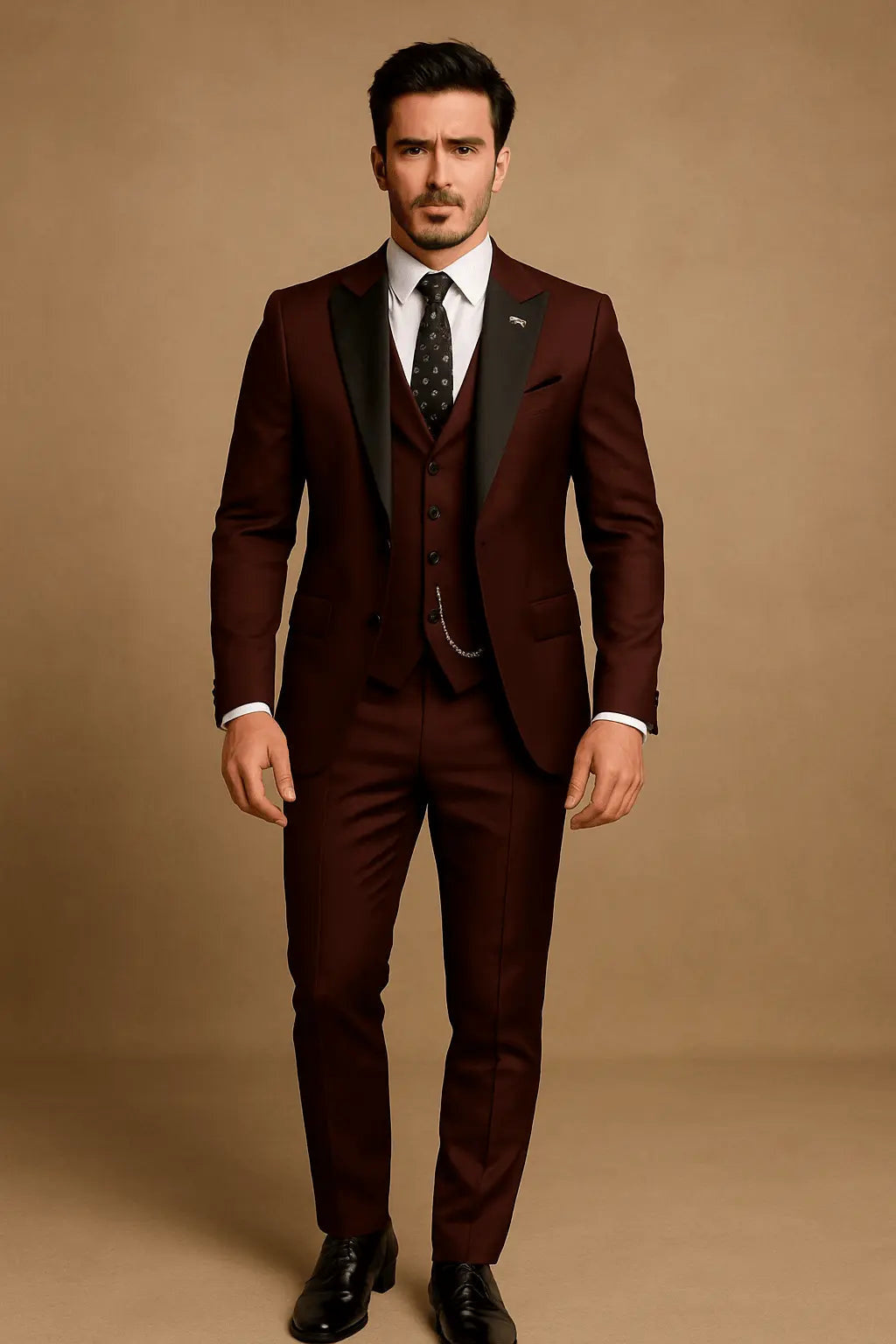 Slim-Fit Notch-Lapel Three-Piece Suit - Maroon