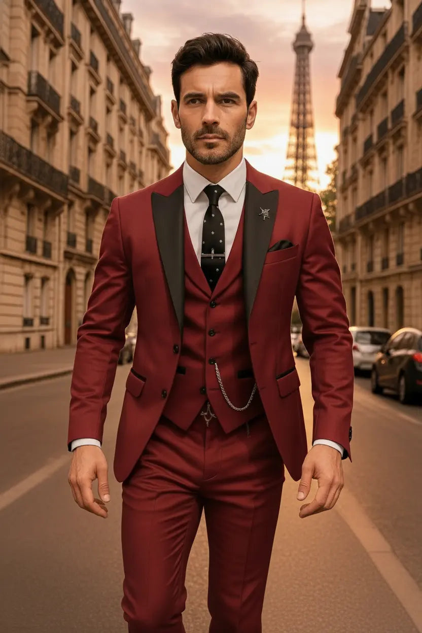 Slim-Fit Notch-Lapel Three-Piece Suit - Maroon