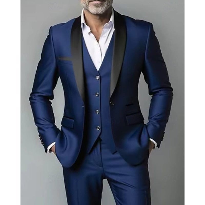 Shawl-Lapel Three-Piece Dinner Suit - Navy Blue