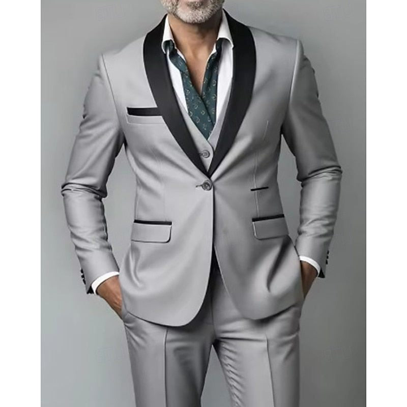 Shawl-Lapel Three-Piece Dinner Suit - Light Grey