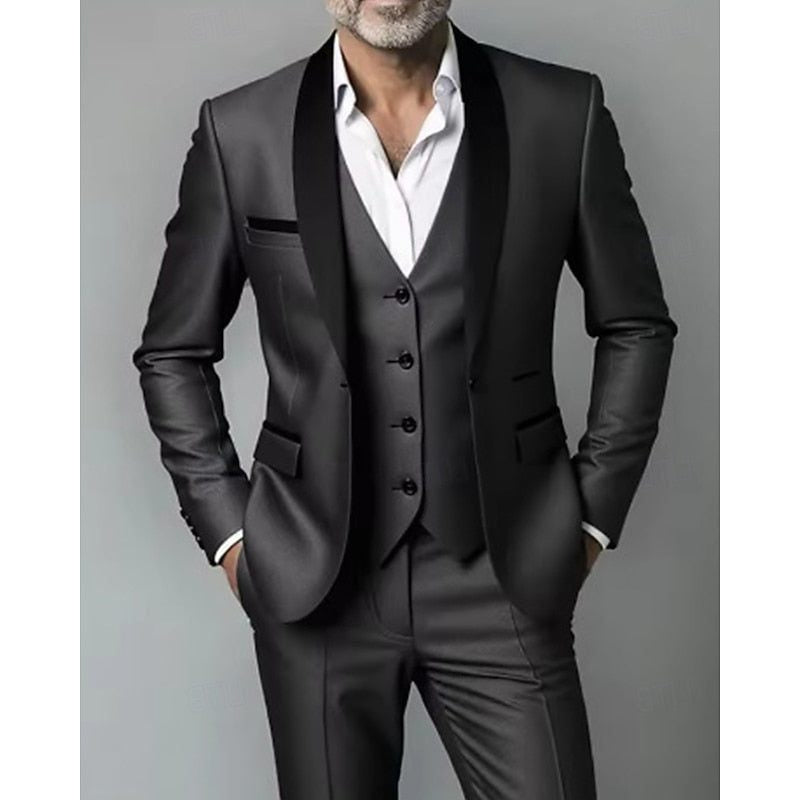 Shawl-Lapel Three-Piece Dinner Suit - Dark Grey