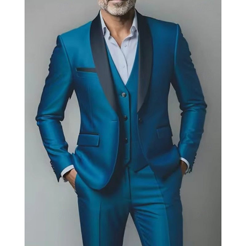Shawl-Lapel Three-Piece Dinner Suit - Blue