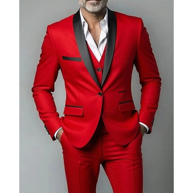 Shawl-Lapel Three-Piece Dinner Suit - Red