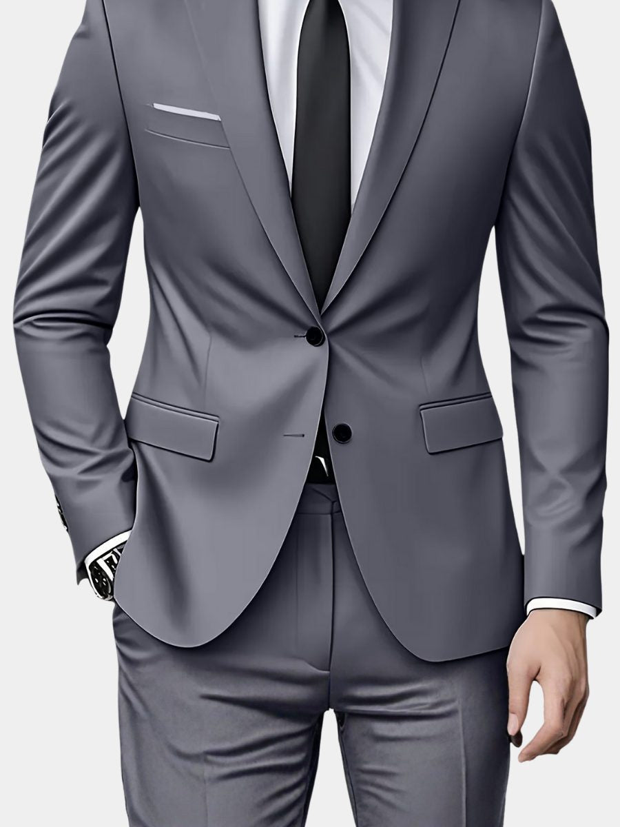 Single-Button Blazer and Trouser Suit - Grey
