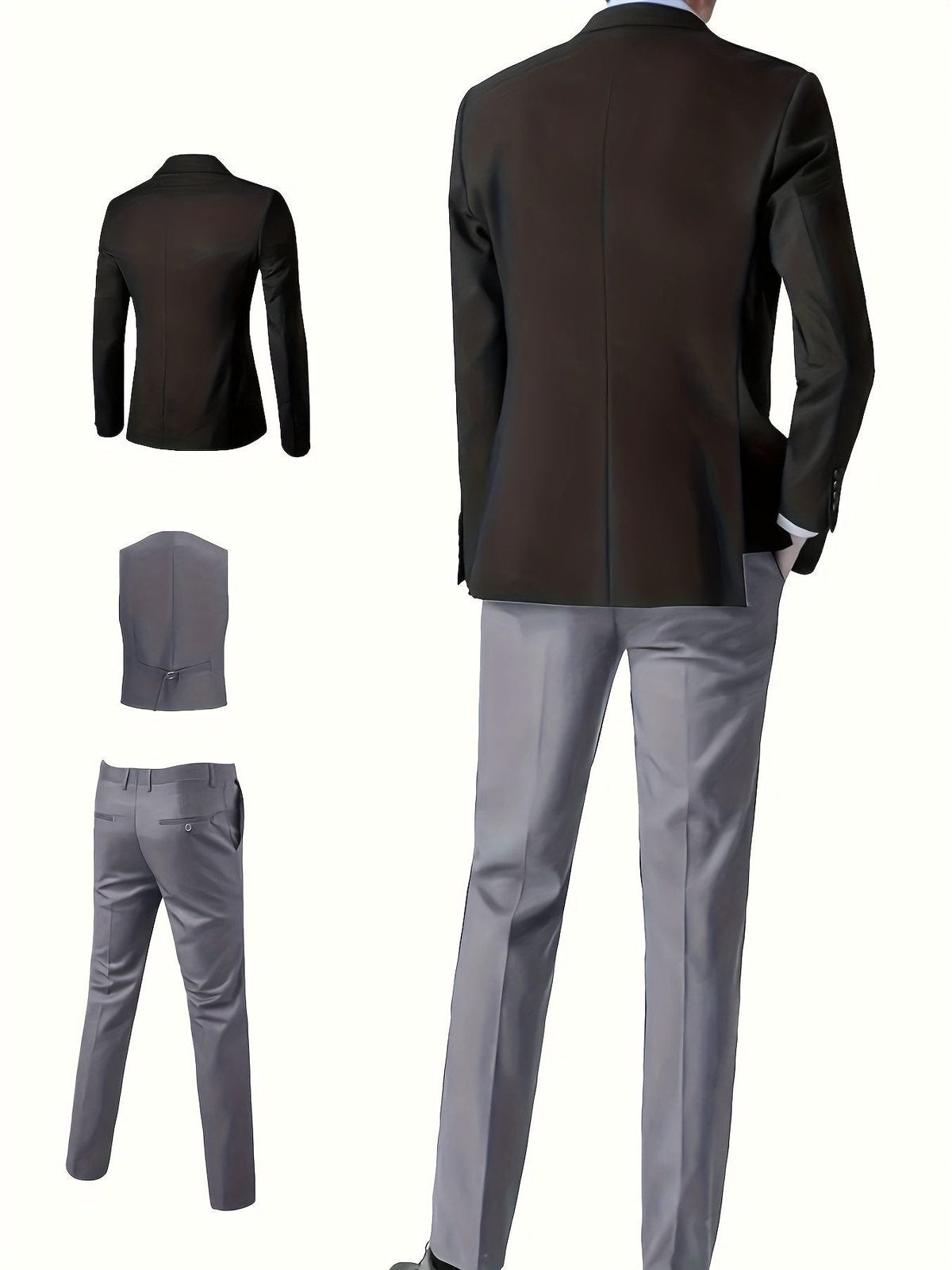 Contrast-Panel Three-Piece Suit - Grey