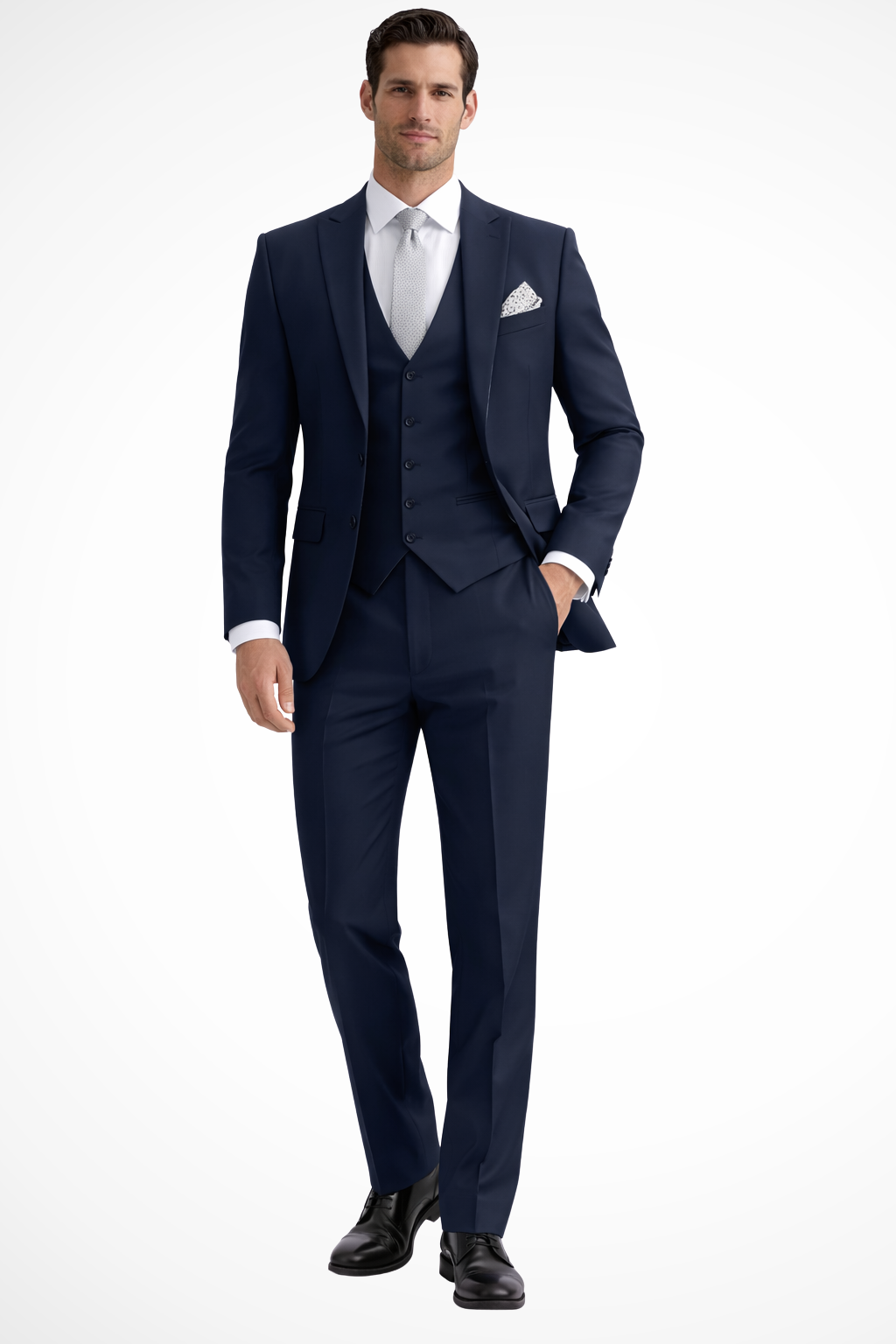 Slim-Fit Three-Piece Suit with Peak Lapels - Dark Navy