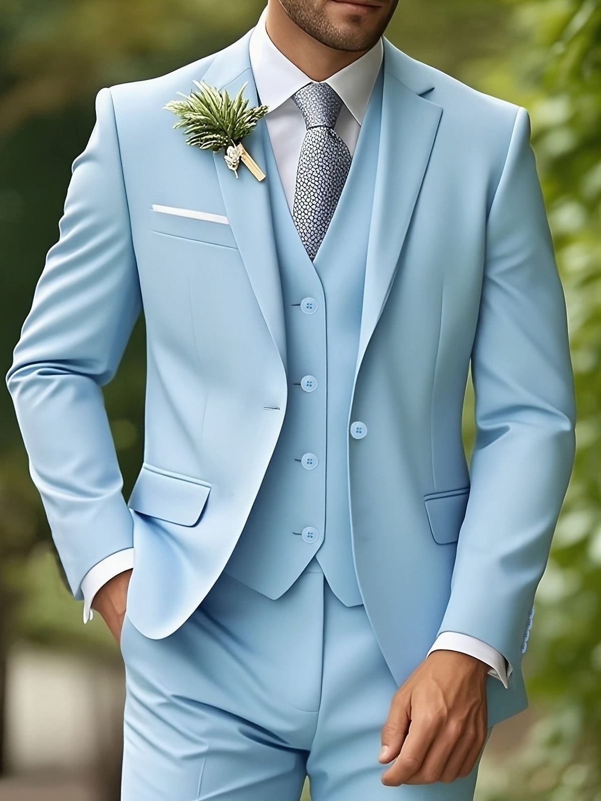 Single-Breasted Three-Piece Wedding Suit - Blue