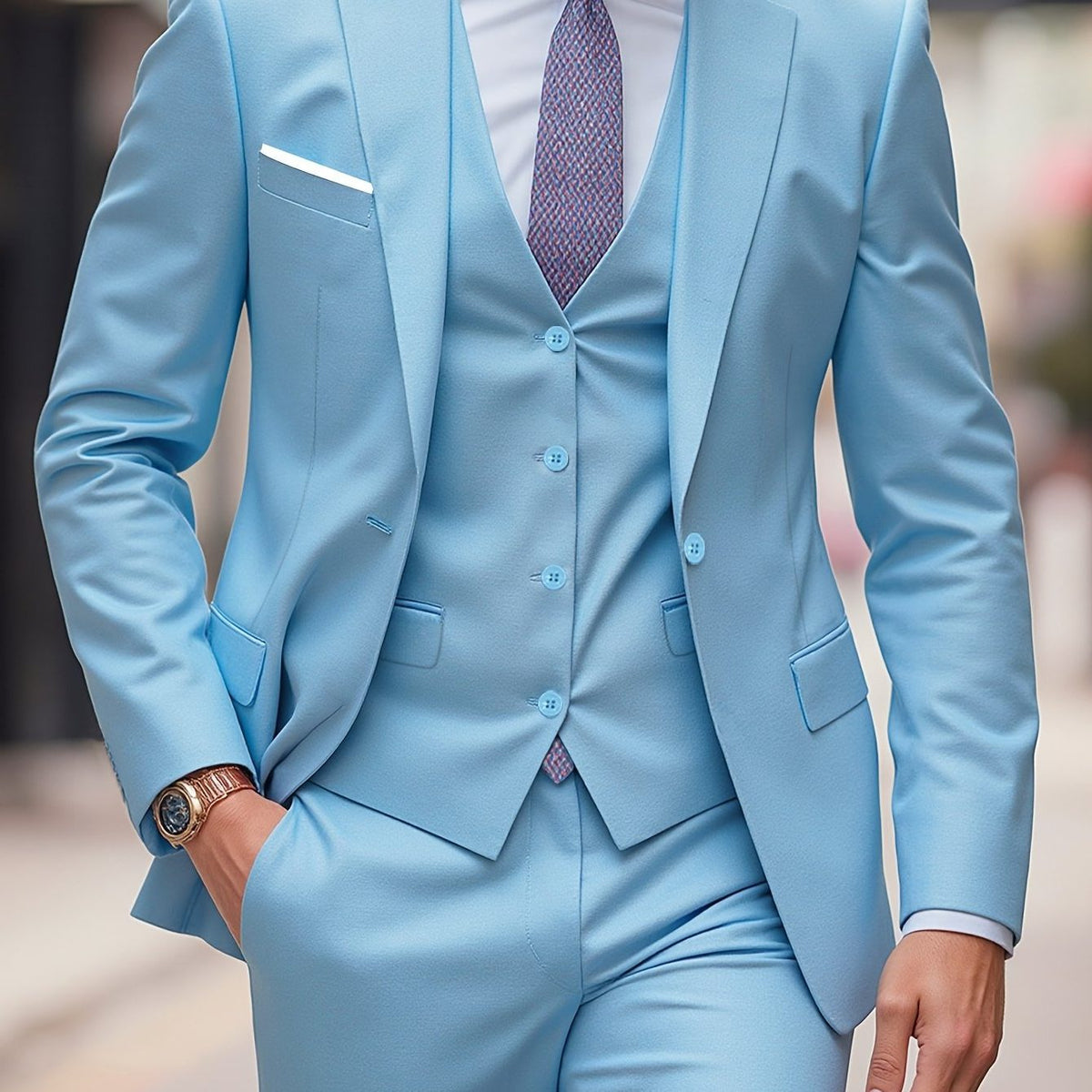 Single-Breasted Three-Piece Wedding Suit - Blue