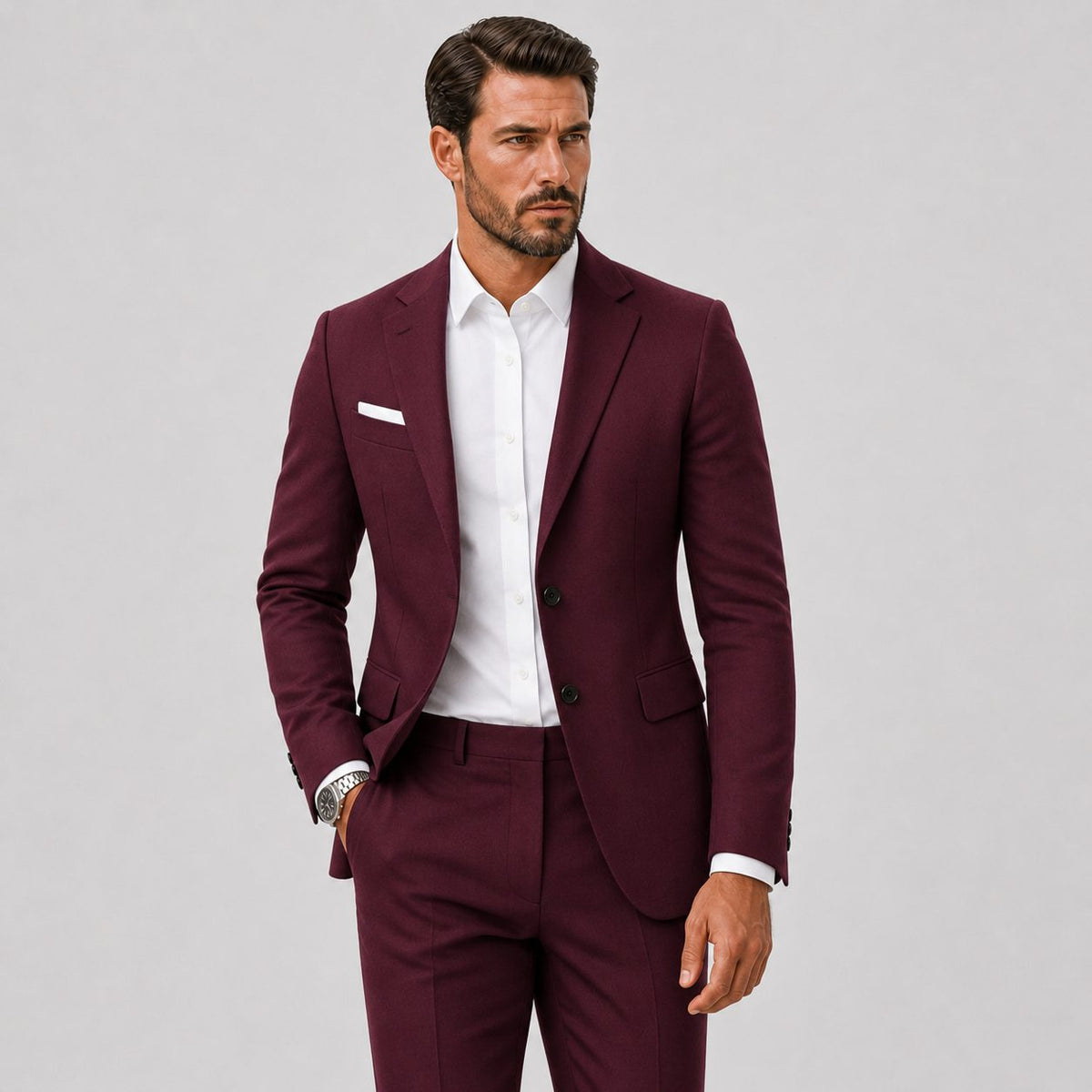 Slim-Fit Two-Button Suit with Straight-Leg Trousers - Burgundy