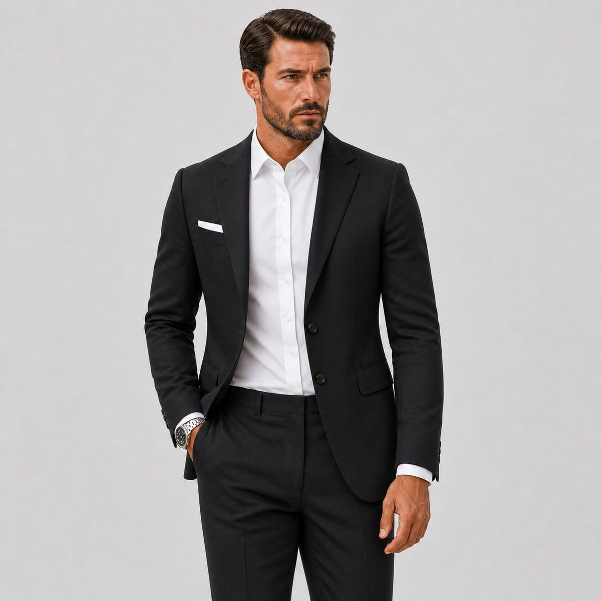 Slim-Fit Two-Button Suit with Straight-Leg Trousers - Black