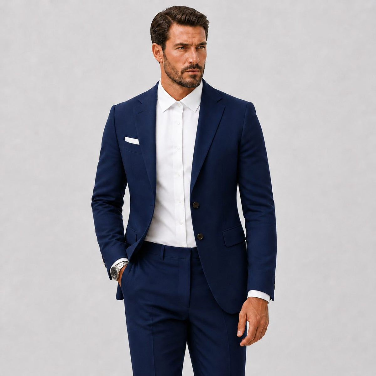 Slim-Fit Two-Button Suit with Straight-Leg Trousers - Navy Blue