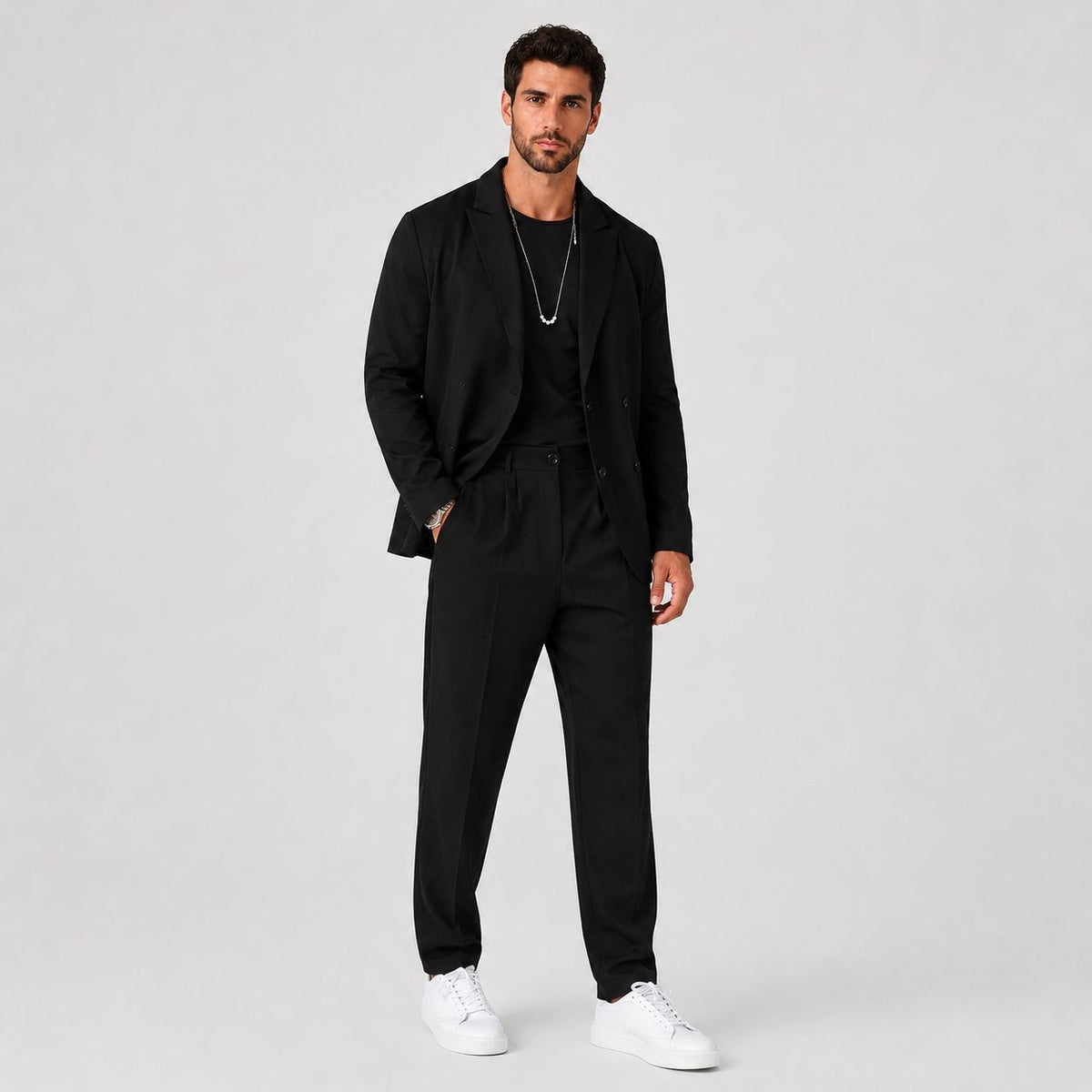 Notch-Lapel Two-Piece Tailored Suit - Black