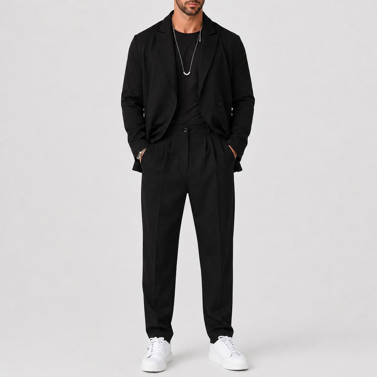 Notch-Lapel Two-Piece Tailored Suit - Black