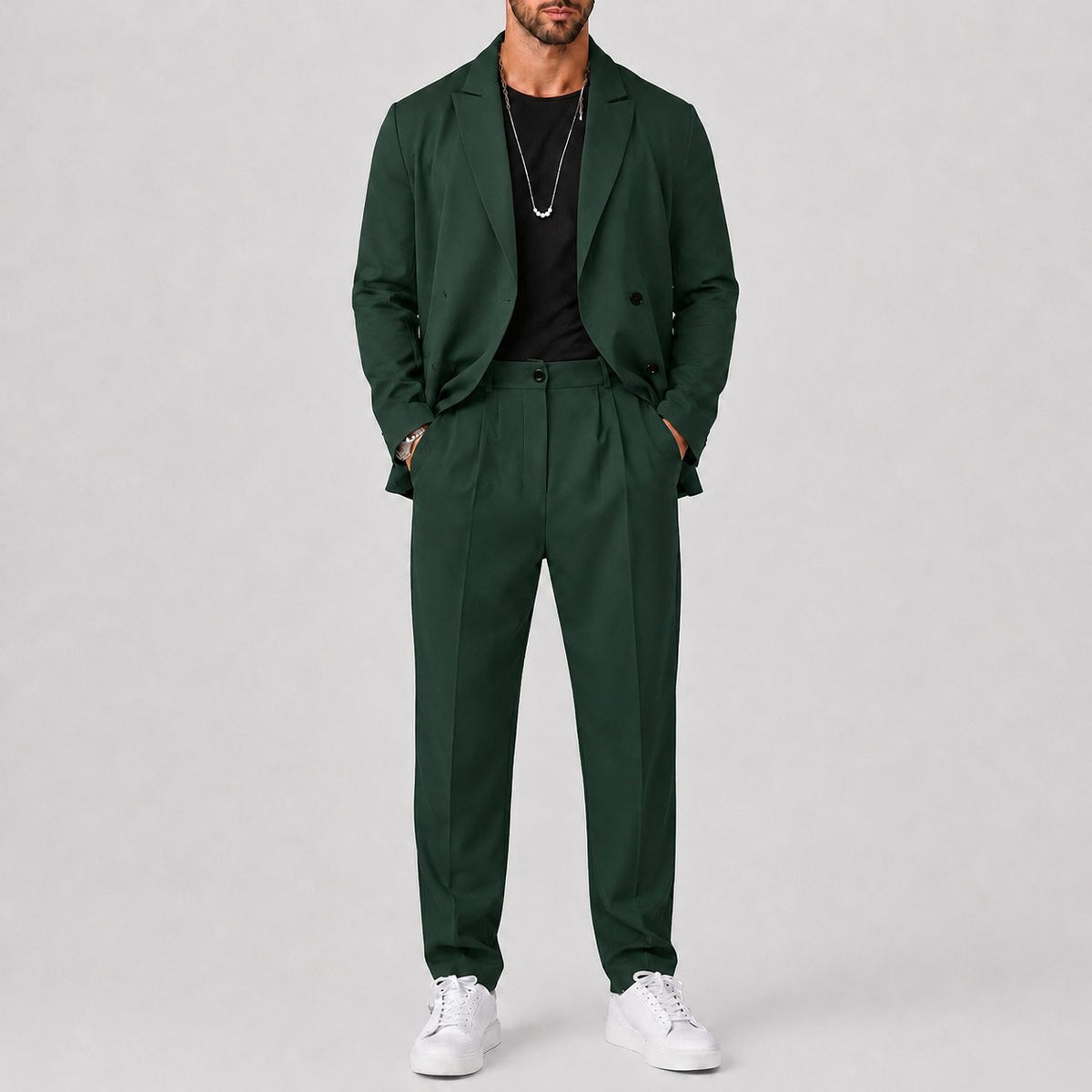 Notch-Lapel Two-Piece Tailored Suit - Green