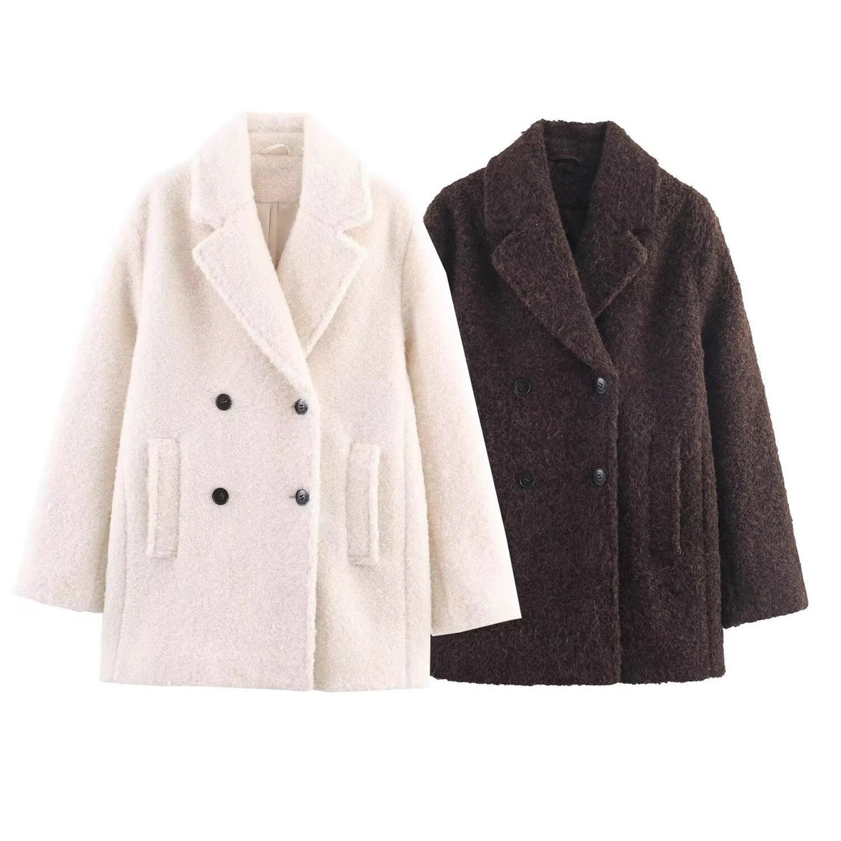 Teddymantel mit Bouclé-Struktur und Schalkragen für Damen