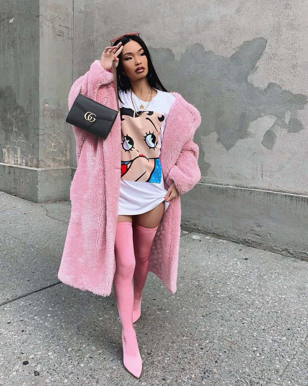 Teddymantel mit langem Schnitt und Reverskragen für Damen - Rosa