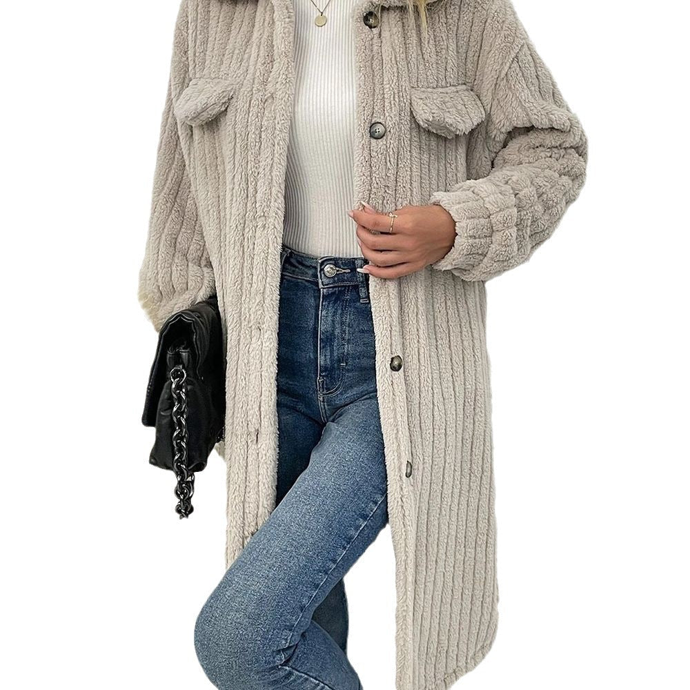 Teddymantel mit Rippstruktur und Brusttaschen für Damen