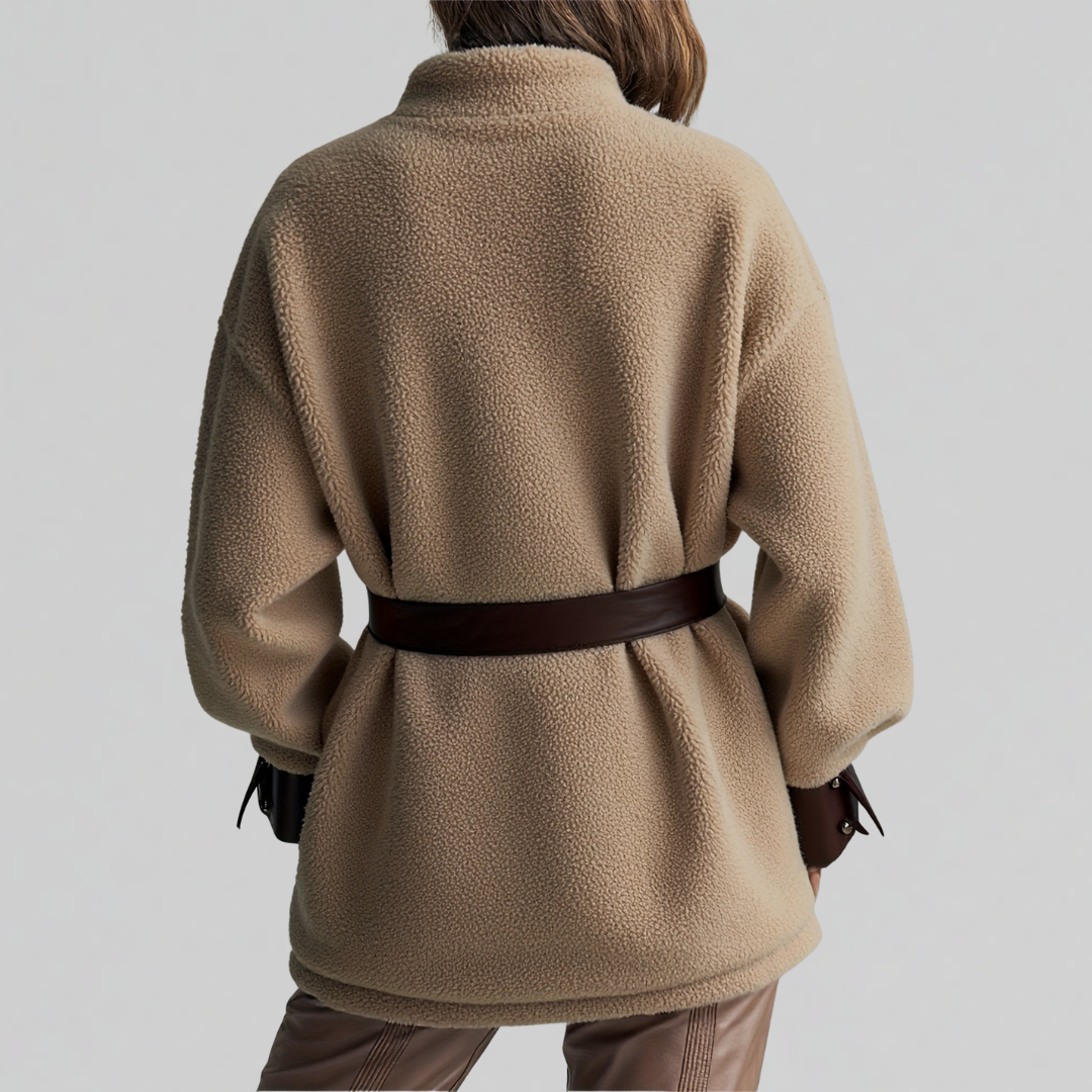 Teddyjacke mit Gürtel und Knopfleiste für Damen
