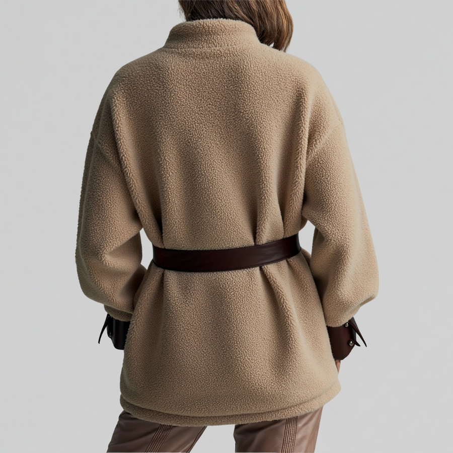 Teddyjacke Damen locker geschnitten, hüftlang mit Gürtel