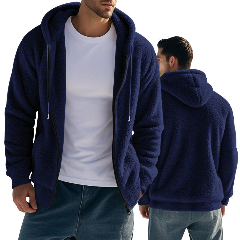 Teddyjacke mit Kapuze und Eingrifftaschen für Herren - Marineblau