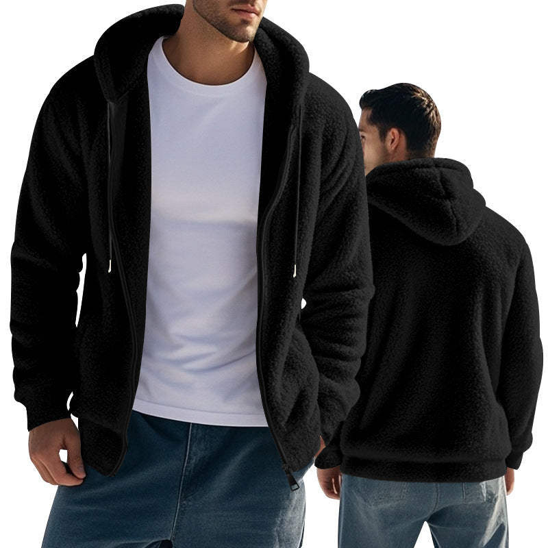 Teddyjacke mit Kapuze und Eingrifftaschen für Herren - Schwarz