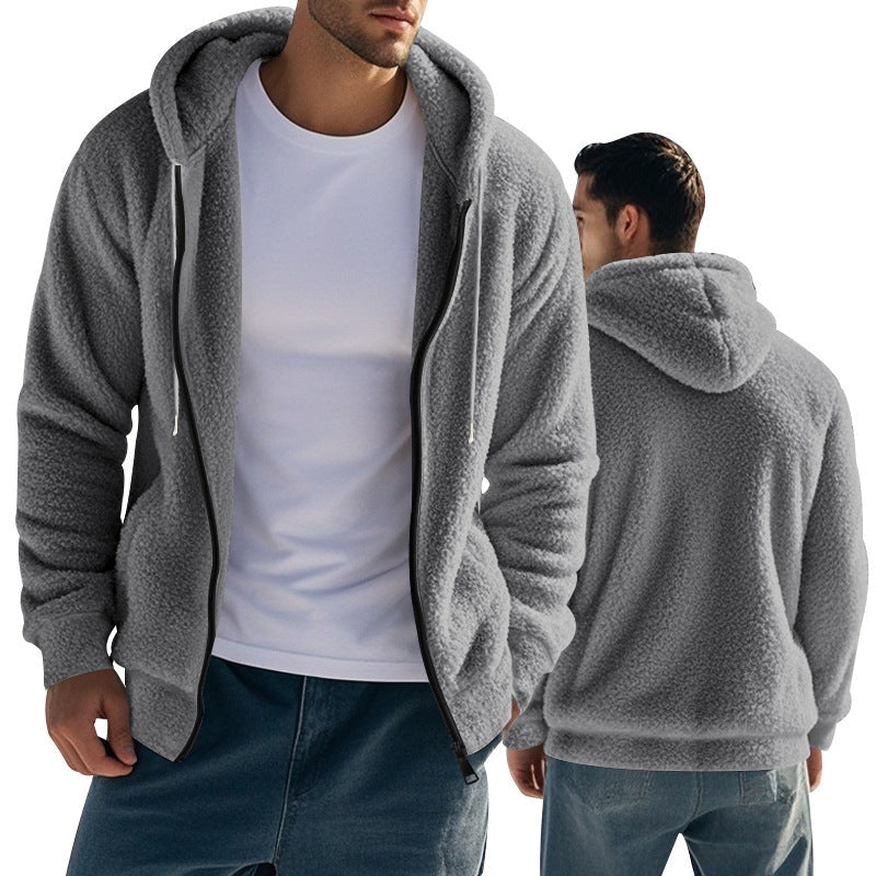 Teddyjacke mit Kapuze und Eingrifftaschen für Herren - Grau