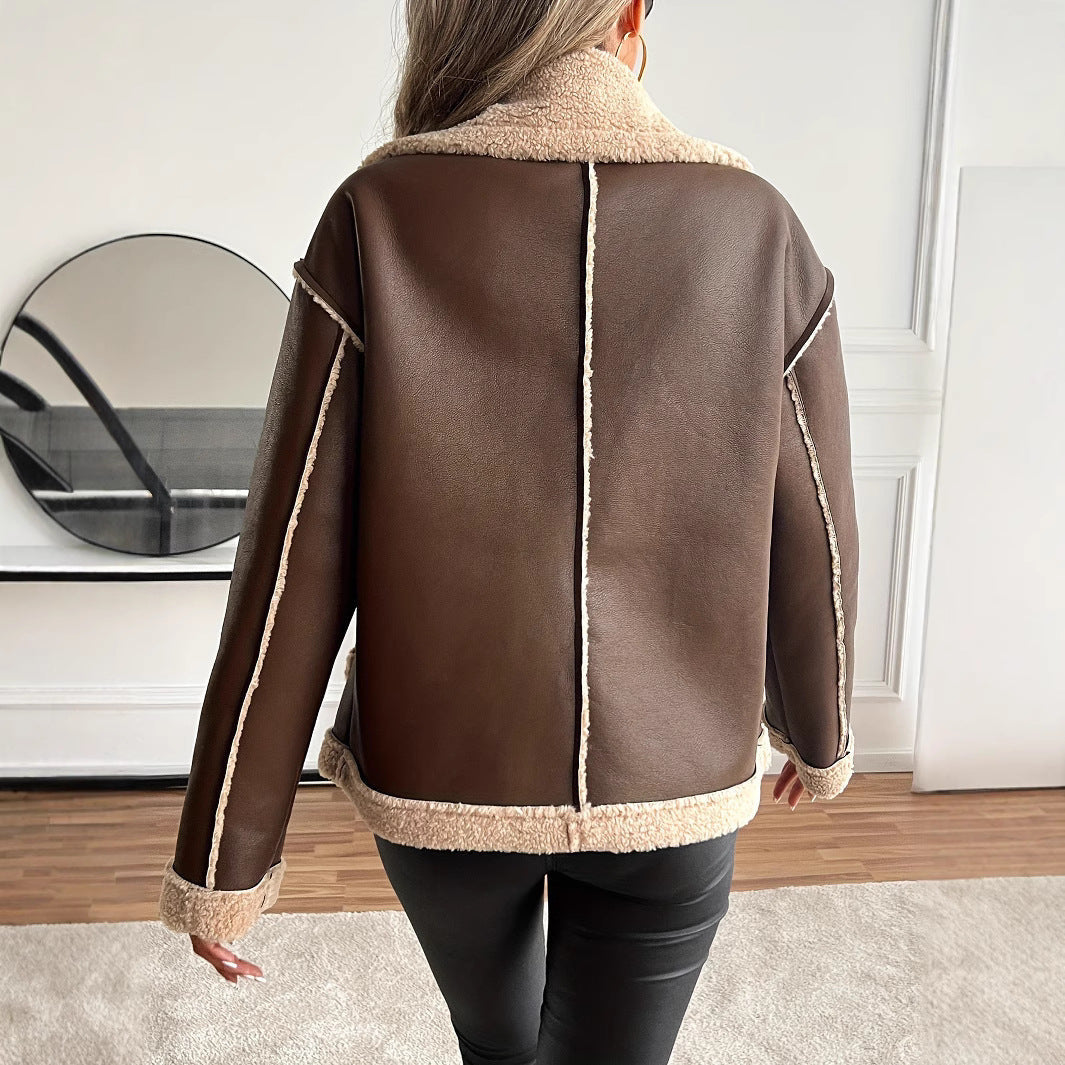 Teddyjacke mit Knopfleiste und Seitentaschen für Damen